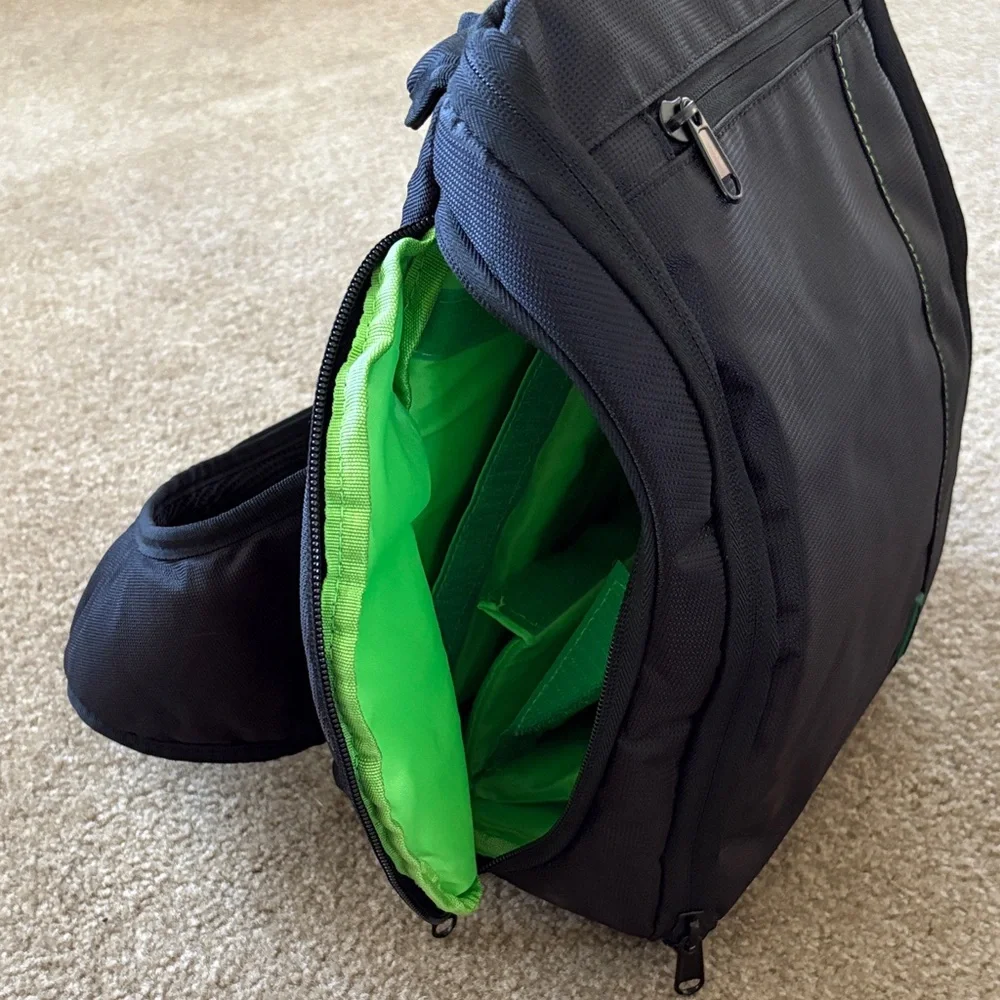 Compact Black Messenger Sling Bag with Green Accent